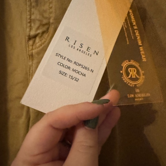 Risen Womens Distressed Ankle Flare Jeans High Rise brown Denim Frayed Hem Sz 15 - Picture 10 of 11